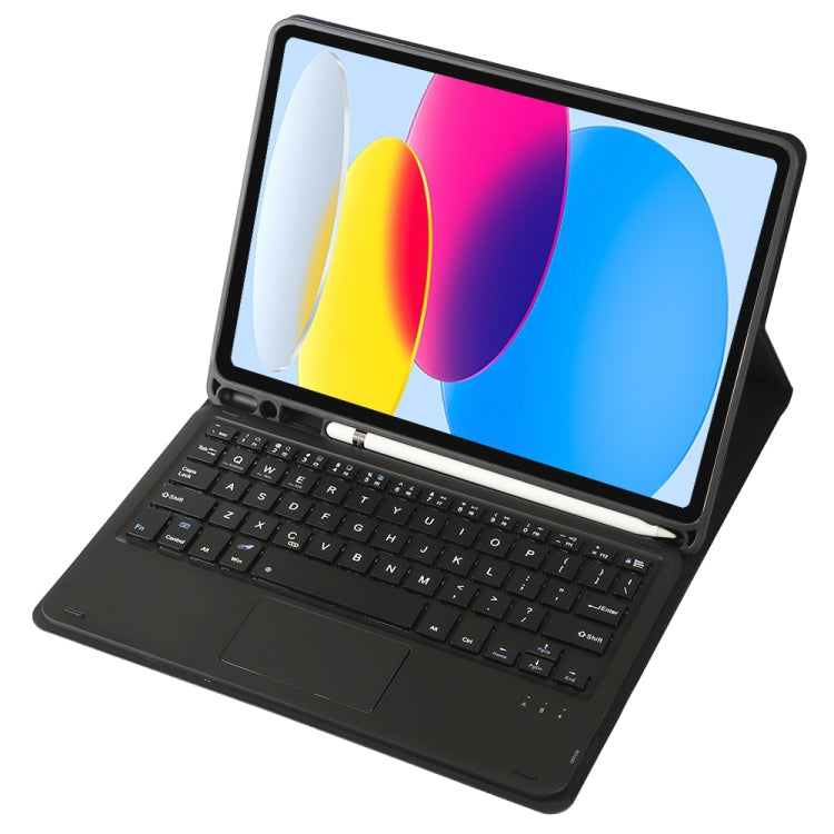 For iPad 11 2025 / 10th Gen 10.9 2022 A10B-A Lambskin Texture Bluetooth Touch Keyboard Leather Tablet Case with Pen Slot(Black) by bashfashion