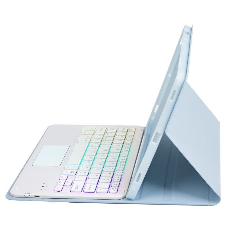 For iPad 11 2025 / 10th Gen 10.9 2022 A10B-AS Lambskin Texture Backlight Bluetooth Touch Keyboard Leather Tablet Case with Pen Slot (Baby Blue) by bashfashion