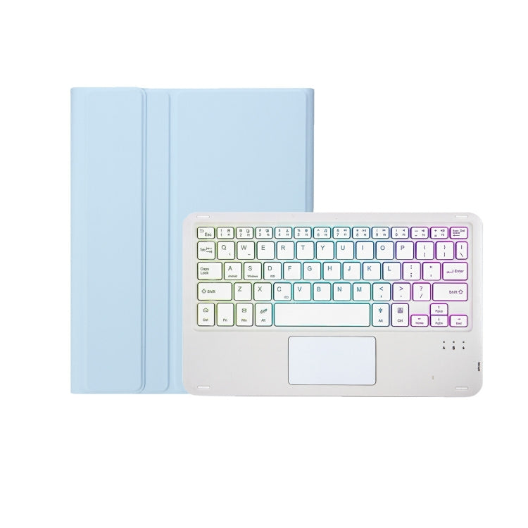 For iPad 11 2025 / 10th Gen 10.9 2022 A10B-AS Lambskin Texture Backlight Bluetooth Touch Keyboard Leather Tablet Case with Pen Slot (Baby Blue) by bashfashion