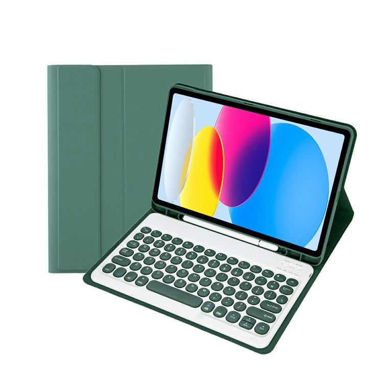 For iPad 11 2025 / 10th Gen 10.9 2022 YA10B Lambskin Texture Bluetooth Keyboard Leather Tablet Case with Pen Slot (Dark Green) by bashfashion