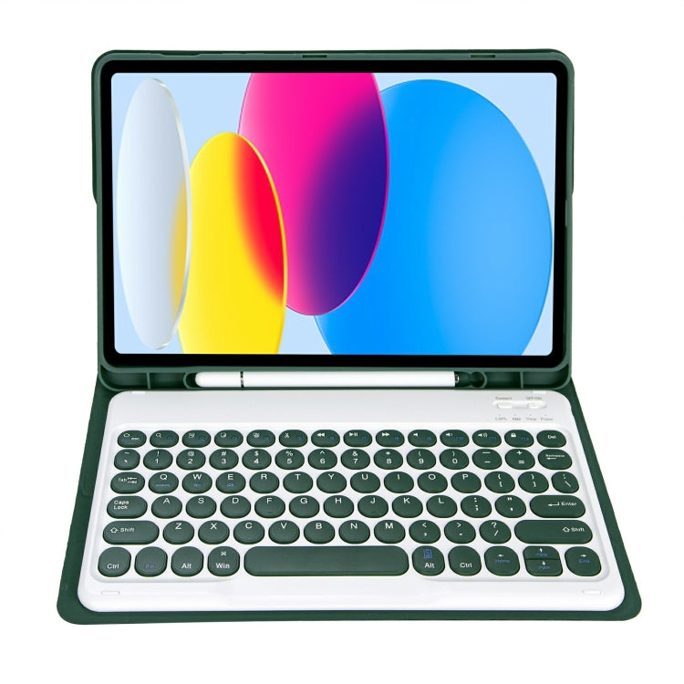 For iPad 11 2025 / 10th Gen 10.9 2022 YA10B Lambskin Texture Bluetooth Keyboard Leather Tablet Case with Pen Slot (Dark Green) by bashfashion