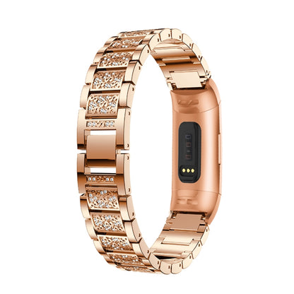 Diamond-studded Solid Stainless Steel Watch Band for Fitbit Charge 3(Rose Gold) by bashfashion