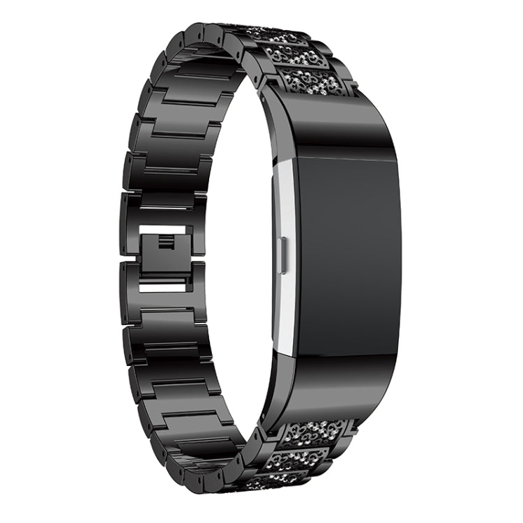 Diamond-studded Solid Stainless Steel Watch Band for Fitbit Charge 2(Black) by bashfashion
