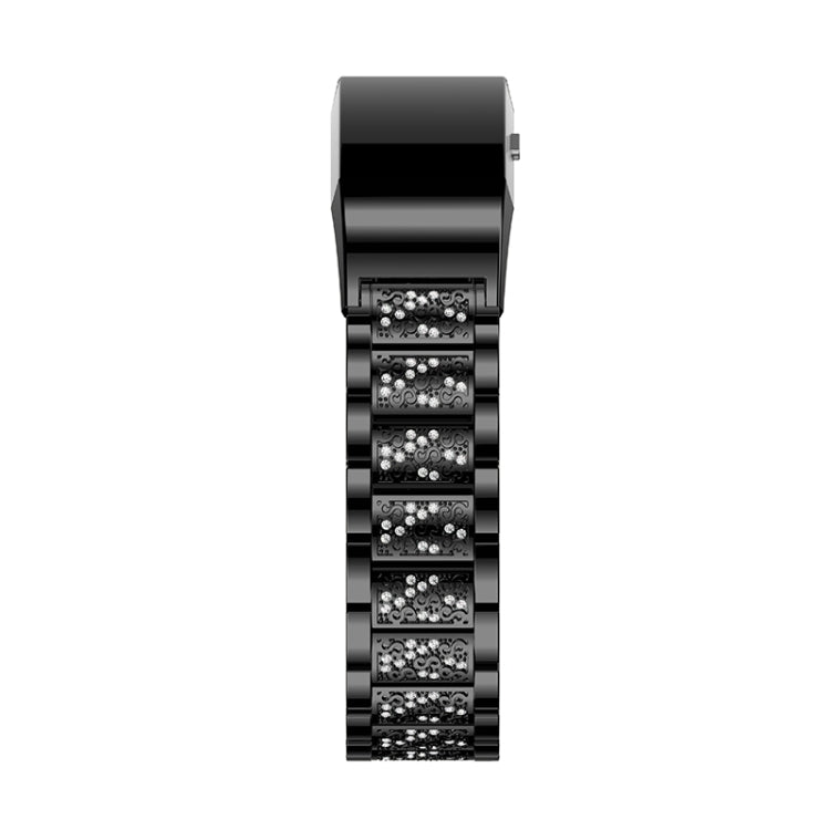 Diamond-studded Solid Stainless Steel Watch Band for Fitbit Charge 2(Black) by bashfashion