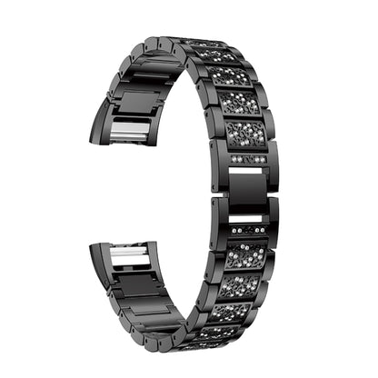 Diamond-studded Solid Stainless Steel Watch Band for Fitbit Charge 2(Black) by bashfashion