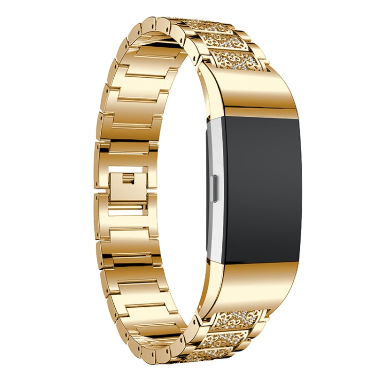 Diamond-studded Solid Stainless Steel Watch Band for Fitbit Charge 2(Gold) by bashfashion