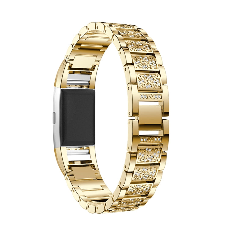 Diamond-studded Solid Stainless Steel Watch Band for Fitbit Charge 2(Gold) by bashfashion