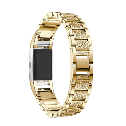 Diamond-studded Solid Stainless Steel Watch Band for Fitbit Charge 2(Gold) by bashfashion