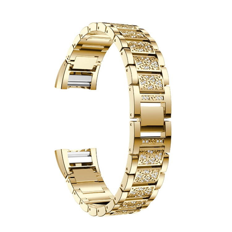 Diamond-studded Solid Stainless Steel Watch Band for Fitbit Charge 2(Gold) by bashfashion