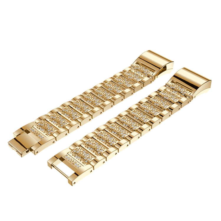 Diamond-studded Solid Stainless Steel Watch Band for Fitbit Charge 2(Gold) by bashfashion