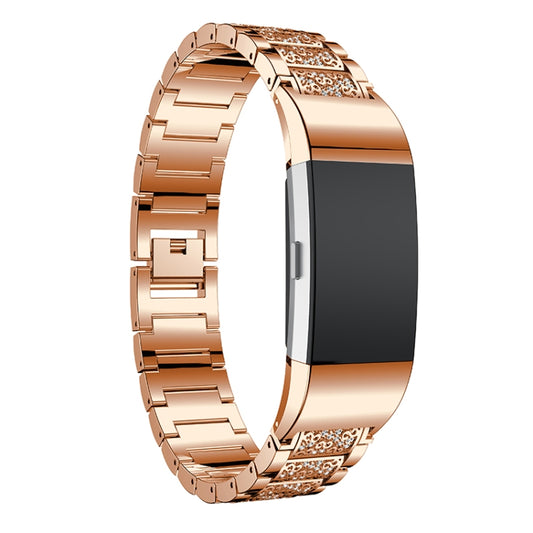 Diamond-studded Solid Stainless Steel Watch Band for Fitbit Charge 2(Rose Gold) by bashfashion