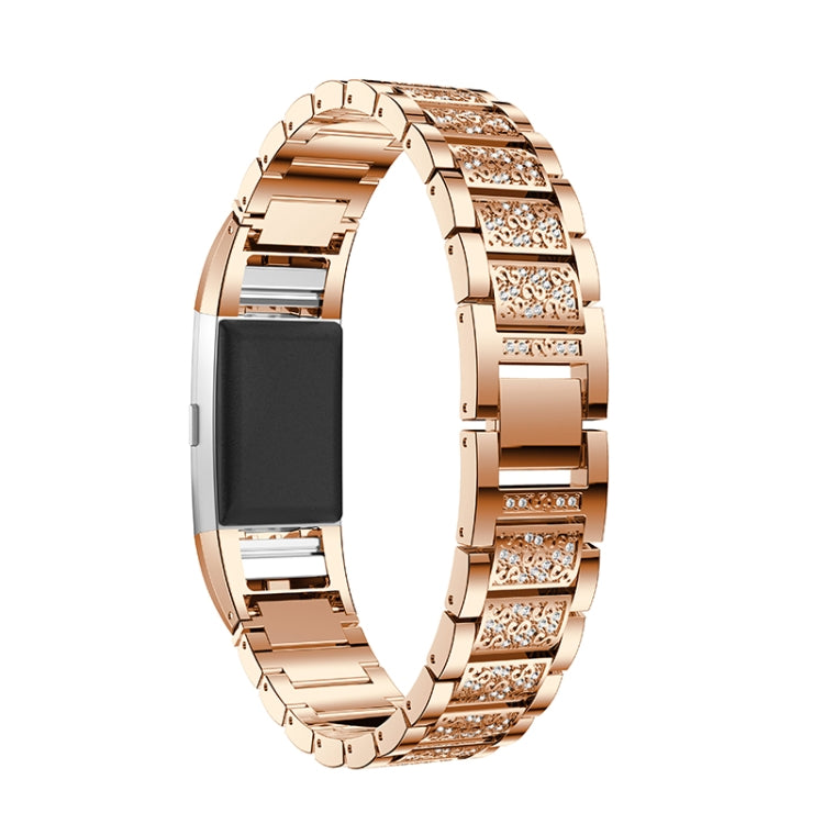 Diamond-studded Solid Stainless Steel Watch Band for Fitbit Charge 2(Rose Gold) by bashfashion
