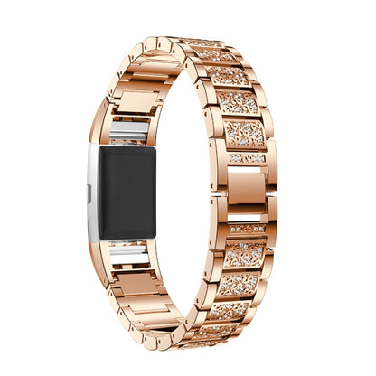 Diamond-studded Solid Stainless Steel Watch Band for Fitbit Charge 2(Rose Gold) by bashfashion