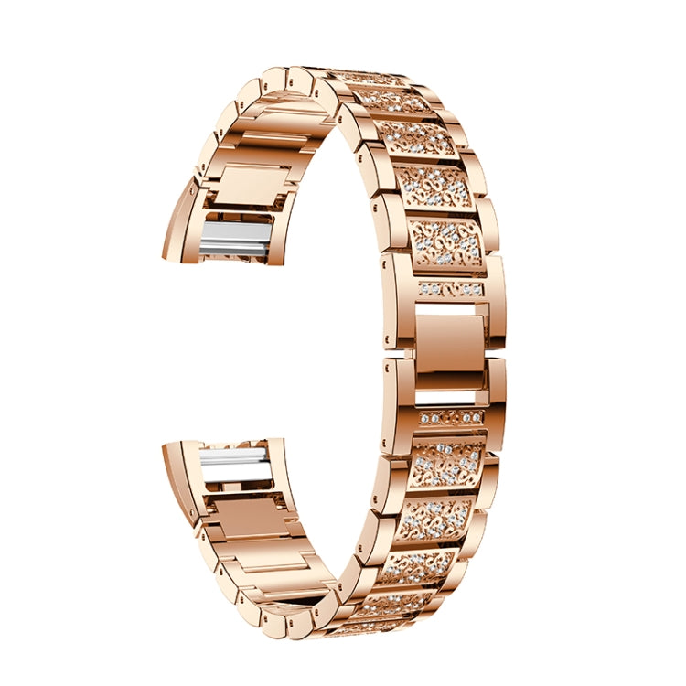 Diamond-studded Solid Stainless Steel Watch Band for Fitbit Charge 2(Rose Gold) by bashfashion