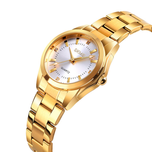 SKmei 1620 Delicate Rhinestone Creative Casual Waterproof Quartz Women Watch Steel Strap Watch(Gold) by SKMEI