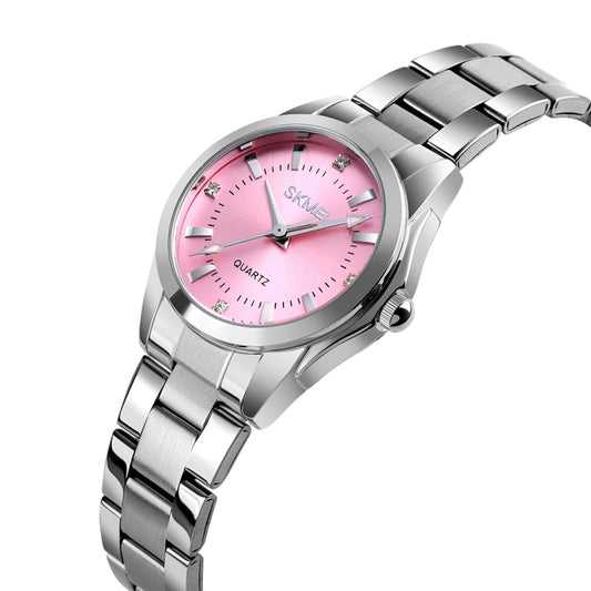 SKmei 1620 Delicate Rhinestone Creative Casual Waterproof Quartz Women Watch Steel Strap Watch(Pink) by SKMEI