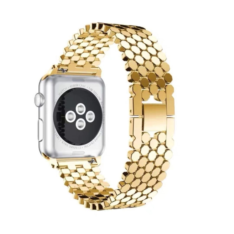 For Apple Watch Series 7 45mm / 6 & SE & 5 & 4 44mm / 3 & 2 & 1 42mm Honeycomb Stainless Steel Watch Band Strap(Gold) by bashfashion