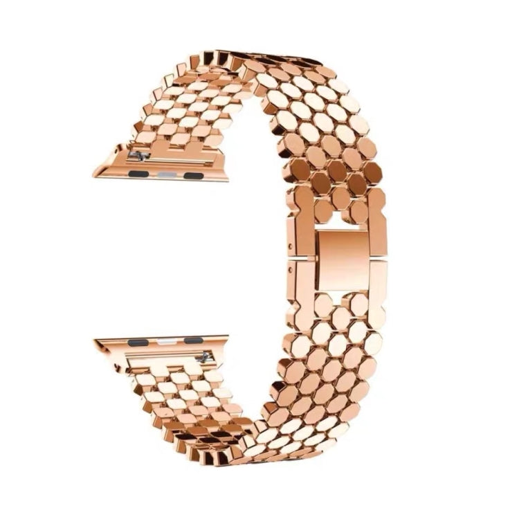 For Apple Watch Series 7 41mm / 6 & SE & 5 & 4 40mm / 3 & 2 & 1 38mm Honeycomb Stainless Steel Strap(Rose Gold) by bashfashion