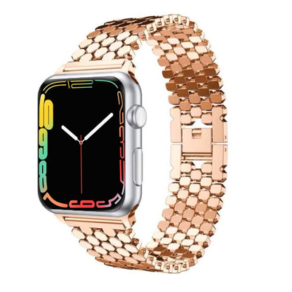 For Apple Watch Series 7 41mm / 6 & SE & 5 & 4 40mm / 3 & 2 & 1 38mm Honeycomb Stainless Steel Strap(Rose Gold) by bashfashion