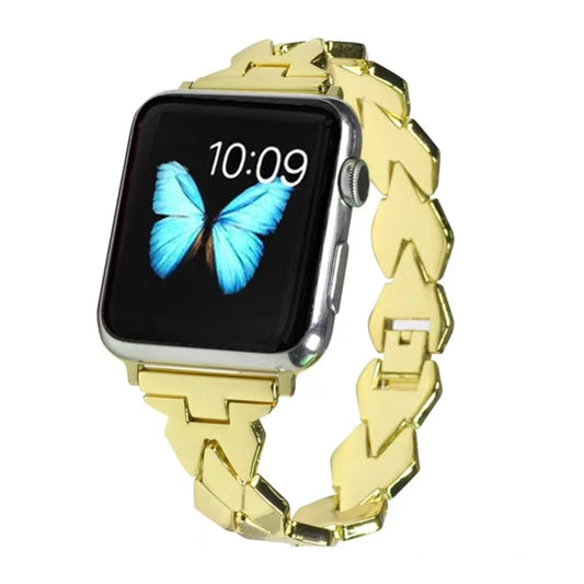 For Apple Watch Series 7 45mm / 6 & SE & 5 & 4 44mm / 3 & 2 & 1 42mm Diamond Stainless Steel Watch Band Strap(Gold) by bashfashion