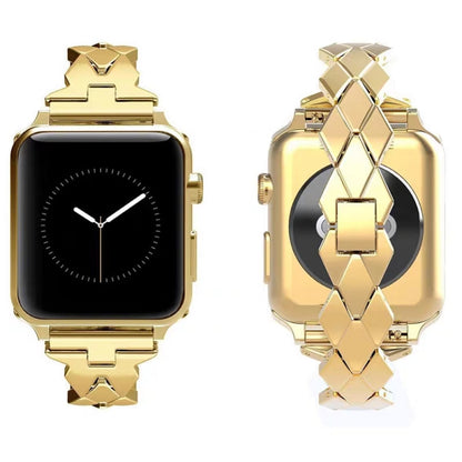 For Apple Watch Series 7 45mm / 6 & SE & 5 & 4 44mm / 3 & 2 & 1 42mm Diamond Stainless Steel Watch Band Strap(Gold) by bashfashion