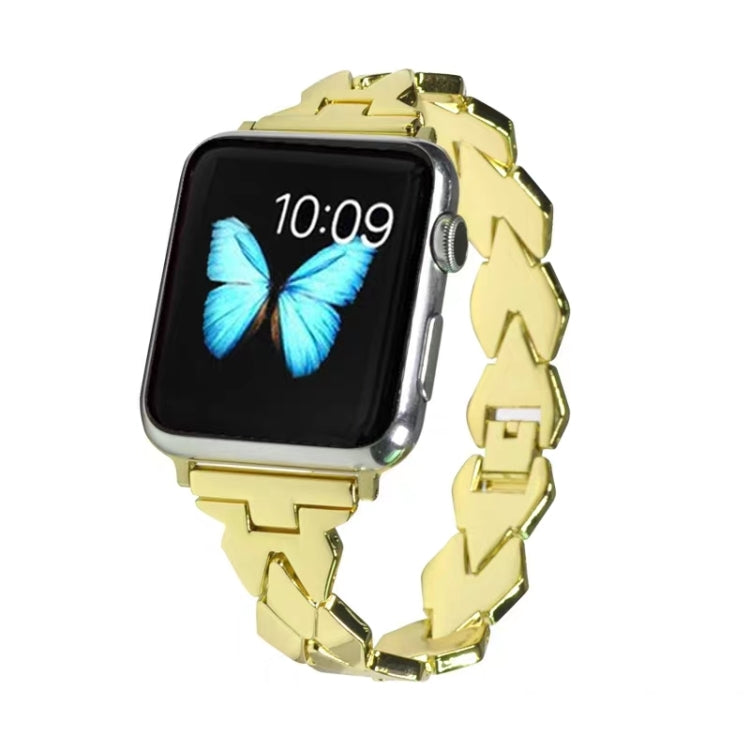 For Apple Watch Series 7 45mm / 6 & SE & 5 & 4 44mm / 3 & 2 & 1 42mm Diamond Stainless Steel Watch Band Strap(Gold) by bashfashion