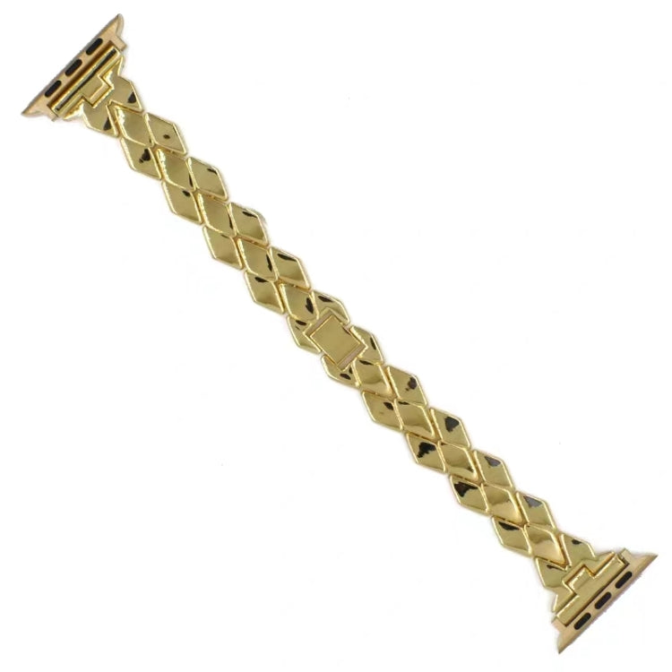 For Apple Watch Series 7 45mm / 6 & SE & 5 & 4 44mm / 3 & 2 & 1 42mm Diamond Stainless Steel Watch Band Strap(Gold) by bashfashion
