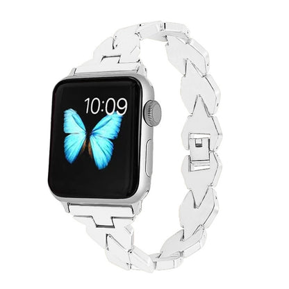 For Apple Watch Series 7 41mm / 6 & SE & 5 & 4 40mm / 3 & 2 & 1 38mm Diamond Stainless Steel Watch Band Strap(Silver) by bashfashion