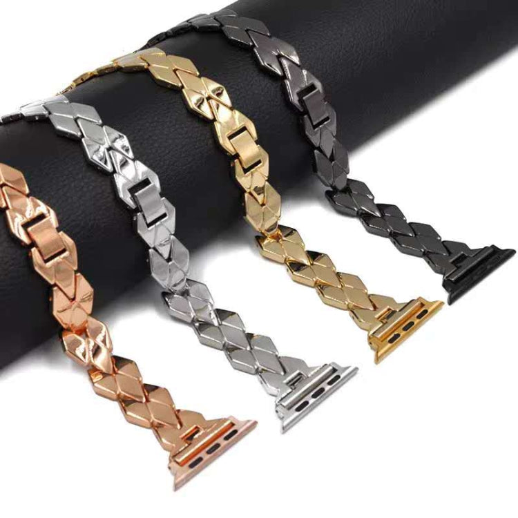 For Apple Watch Series 7 41mm / 6 & SE & 5 & 4 40mm / 3 & 2 & 1 38mm Diamond Stainless Steel Watch Band Strap(Gold) by bashfashion