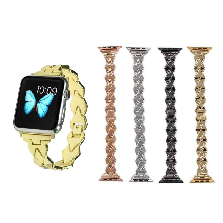 For Apple Watch Series 7 41mm / 6 & SE & 5 & 4 40mm / 3 & 2 & 1 38mm Diamond Stainless Steel Watch Band Strap(Gold) by bashfashion