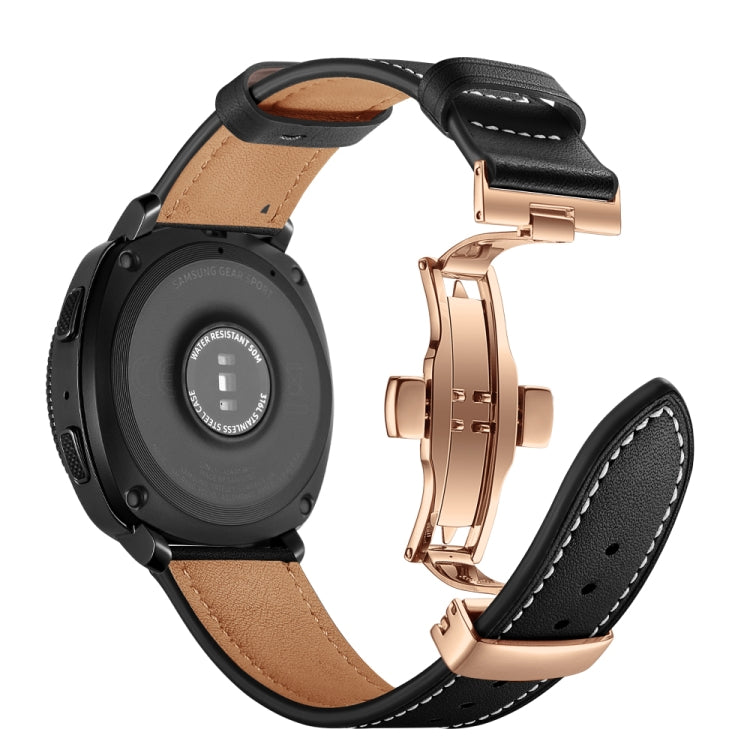 22mm For Huawei Watch GT2e / GT2 46mm Leather Butterfly Buckle Strap Rose Gold Buckle(Black) by bashfashion
