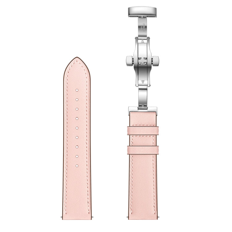 22mm For Huawei Watch GT2e / GT2 46mm Leather Butterfly Buckle Strap Silver Buckle(Pink) by bashfashion