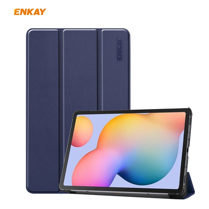 For Samsung Galaxy Tab S6 Lite P610 / P615 / Tab S6 Lite 2022 / P613 / P619 ENKAY 3-Fold Plastic Leather Smart Tablet Case(Dark Blue) by ENKAY