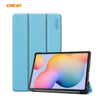 For Samsung Galaxy Tab S6 Lite P610 / P615 / Tab S6 Lite 2022 / P613 / P619 ENKAY 3-Fold Plastic Leather Smart Tablet Case(Light Blue) by ENKAY