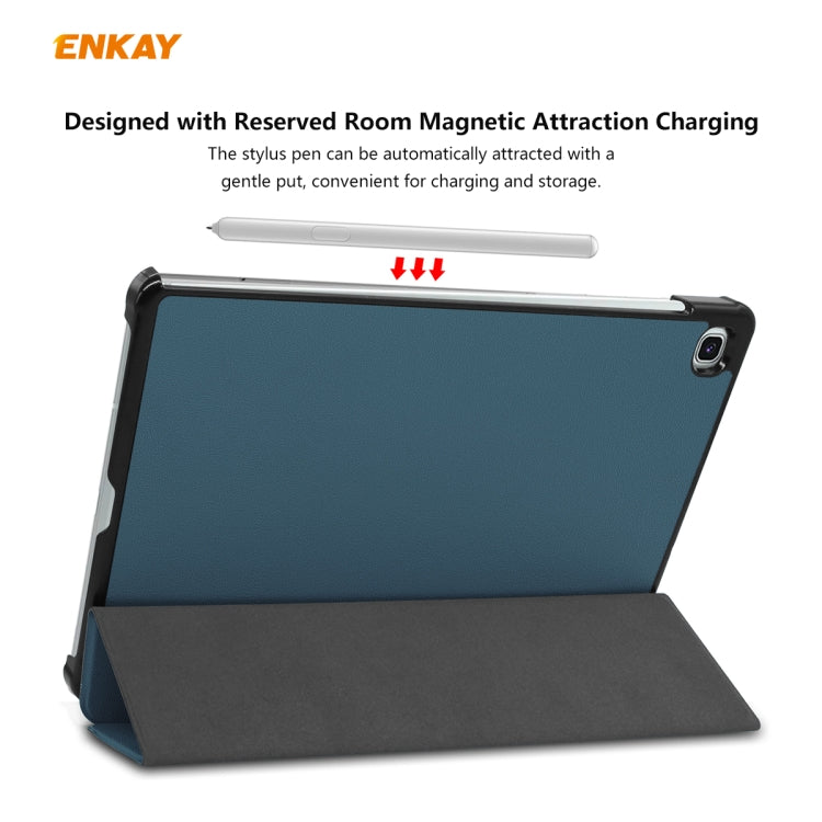 For Samsung Galaxy Tab S6 Lite P610 / P615 / Tab S6 Lite 2022 / P613 / P619 ENKAY 3-Fold Plastic Leather Smart Tablet Case(Blackish Green) by ENKAY