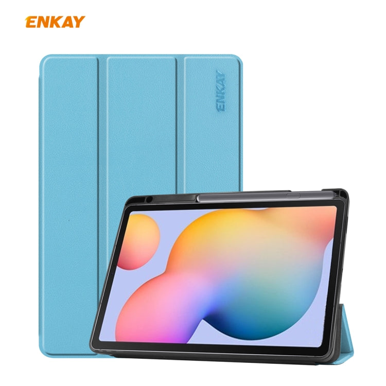 For Samsung Galaxy Tab S6 Lite P610 / P615 / Tab S6 Lite 2022 / P613 / P619 ENKAY Leather Smart Tablet Case with Pen Slot(Light Blue) by ENKAY
