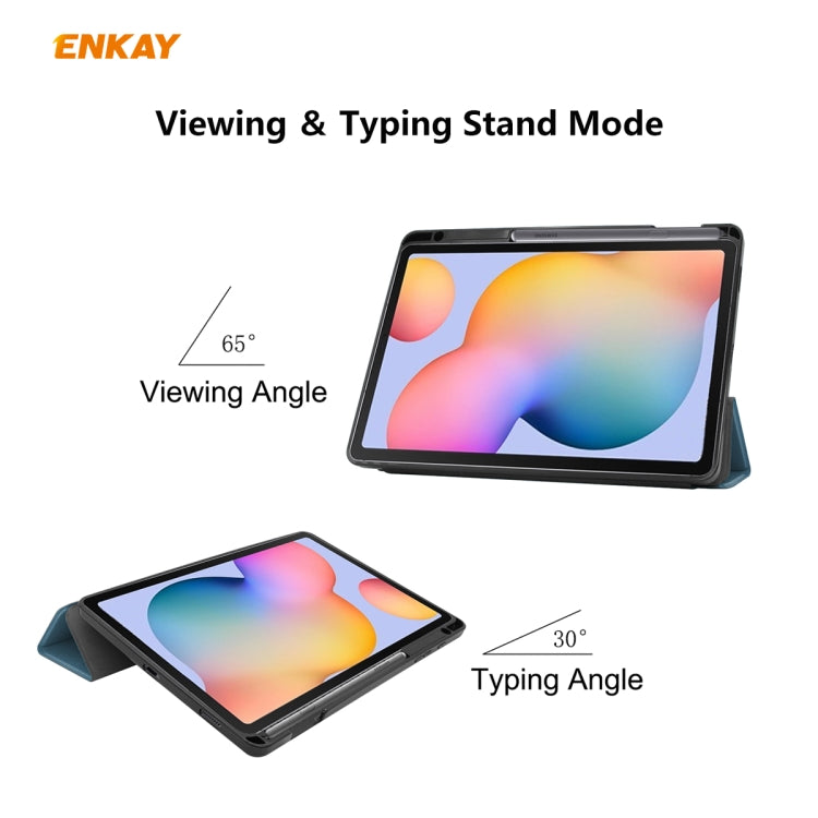 For Samsung Galaxy Tab S6 Lite P610 / P615 / Tab S6 Lite 2022 / P613 / P619 ENKAY Leather Smart Tablet Case with Pen Slot(Light Blue) by ENKAY