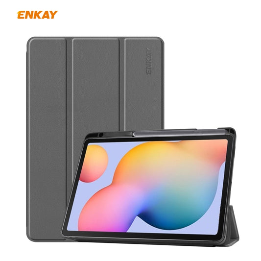 For Samsung Galaxy Tab S6 Lite P610 / P615 / Tab S6 Lite 2022 / P613 / P619 ENKAY Leather Smart Tablet Case with Pen Slot(Grey) by ENKAY