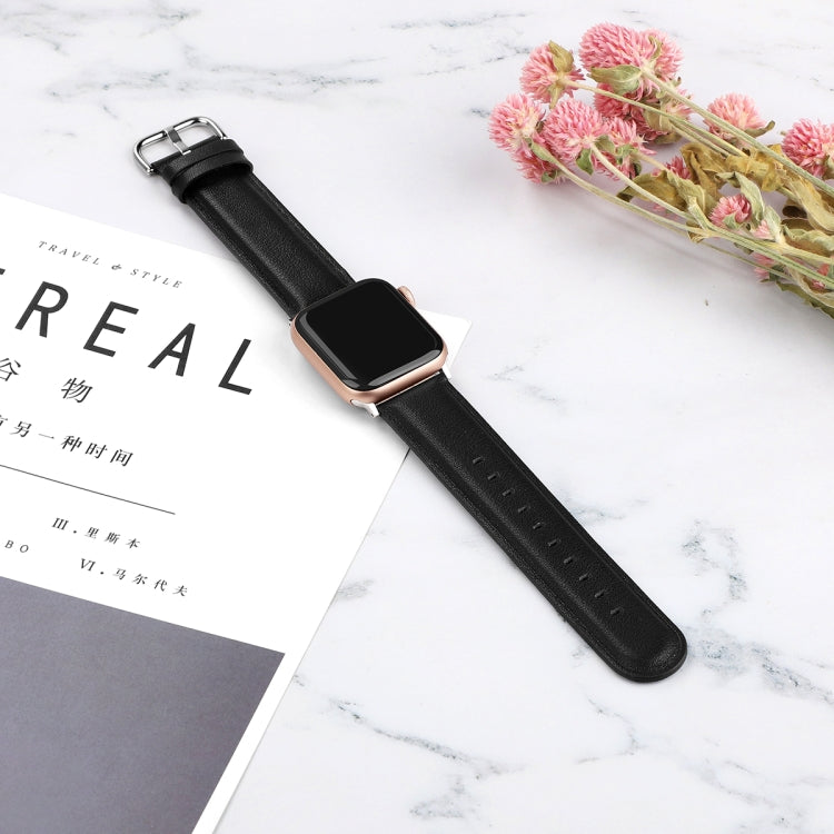 For Apple Watch Series 5 & 4 44mm 3 & 2 & 1 42mm Round Hole Leather Strap(Black) by bashfashion
