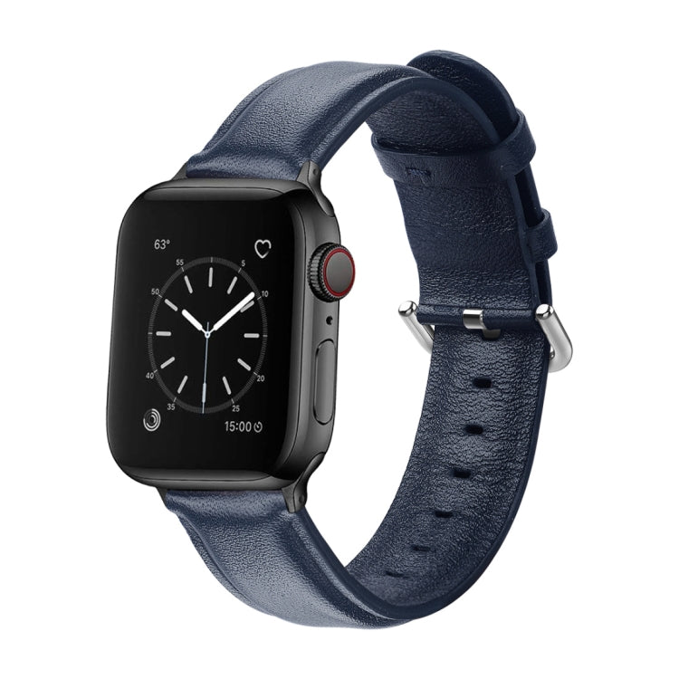For Apple Watch Series 5 & 4 44mm 3 & 2 & 1 42mm Round Hole Leather Strap(Midnight blue) by bashfashion