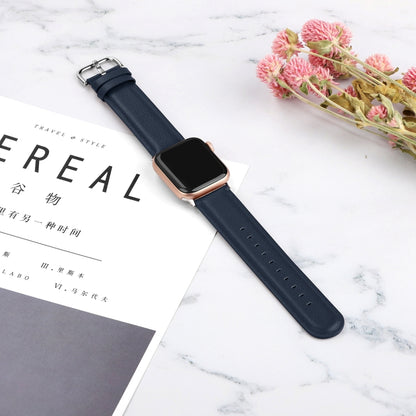 For Apple Watch Series 5 & 4 44mm 3 & 2 & 1 42mm Round Hole Leather Strap(Midnight blue) by bashfashion