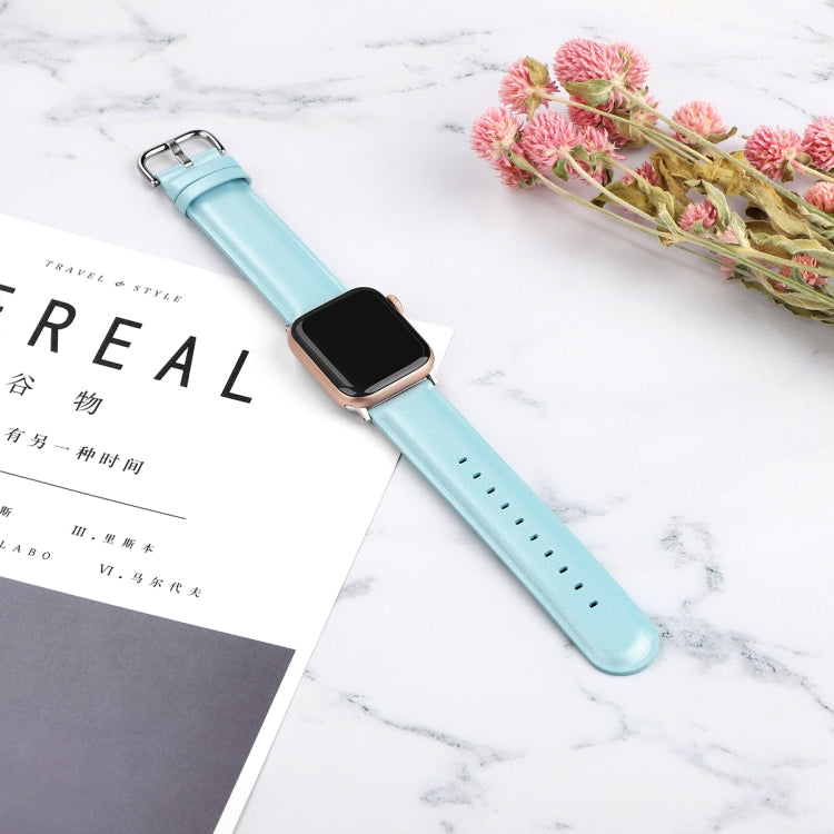 For Apple Watch Series 5 & 4 44mm 3 & 2 & 1 42mm Round Hole Leather Strap(Sky blue) by bashfashion