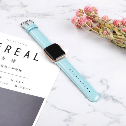 For Apple Watch Series 5 & 4 44mm 3 & 2 & 1 42mm Round Hole Leather Strap(Sky blue) by bashfashion