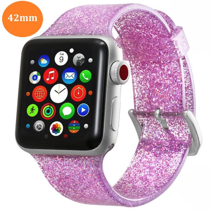 For Apple Watch Series 7 45mm / 6 & SE & 5 & 4 44mm / 3 & 2 & 1 42mm Glitter Silicone Strap(Pink) by bashfashion