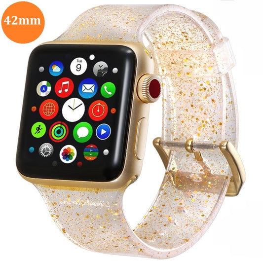 For Apple Watch Series 7 45mm / 6 & SE & 5 & 4 44mm / 3 & 2 & 1 42mm Glitter Silicone Strap(Gold) by bashfashion