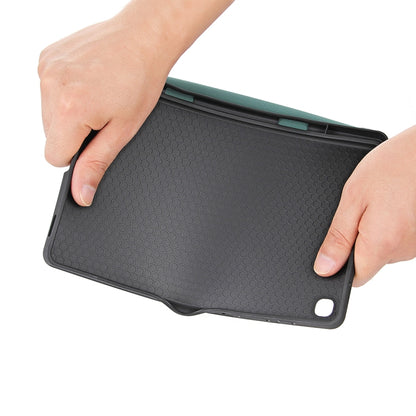 For Samsung Galaxy S6 Lite P610 Honeycomb Ventilation Foldable Deformation Horizontal Flip PU Leather Case with 3-Folding Holder & Pen Slot & Smart Sleep / Wake-up(Dark Night Green) by bashfashion