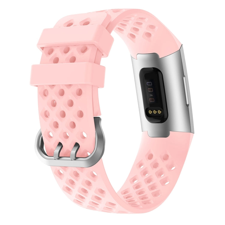 For Fitbit Charge 3 / 4 Hollow Square Silicone Watch Band Wristband(Pink) by bashfashion