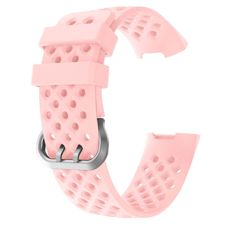 For Fitbit Charge 3 / 4 Hollow Square Silicone Watch Band Wristband(Pink) by bashfashion