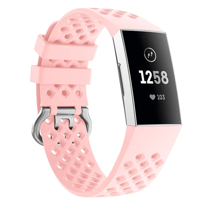 For Fitbit Charge 3 / 4 Hollow Square Silicone Watch Band Wristband(Pink) by bashfashion