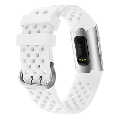For Fitbit Charge 3 / 4 Hollow Square Silicone Watch Band Wristband(White) by bashfashion